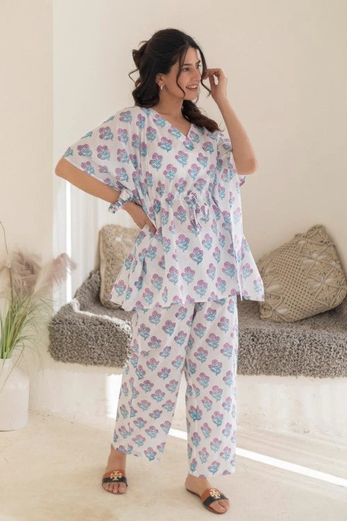 Sootisyahi -Pastel-Bloom-Cotton-Kaftan-Set