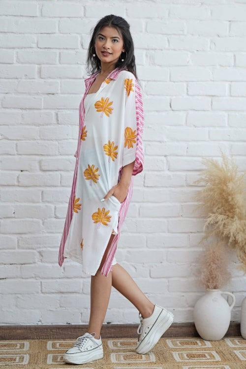Sooti Syahi Teresa In Pink Hand Block Printed Oversize Shirt
