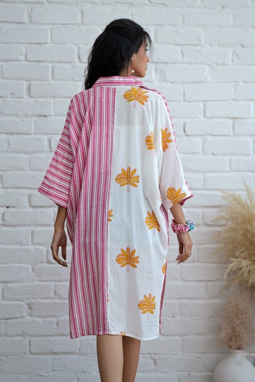 Sooti Syahi Teresa In Pink Hand Block Printed Oversize Shirt