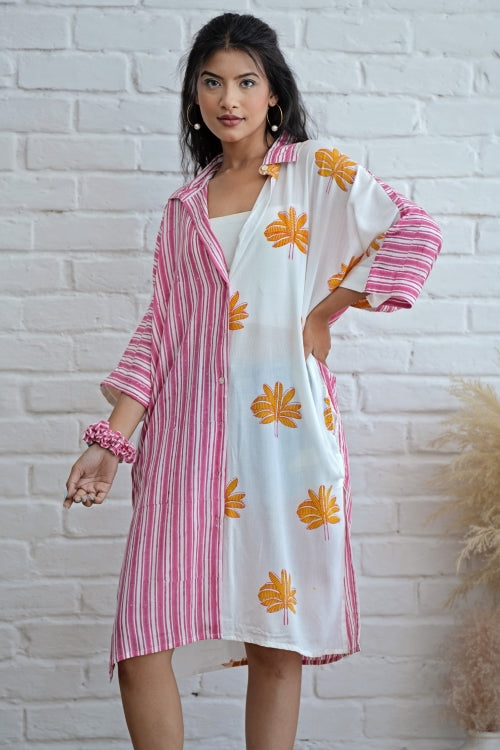 Sooti Syahi Teresa In Pink Hand Block Printed Oversize Shirt