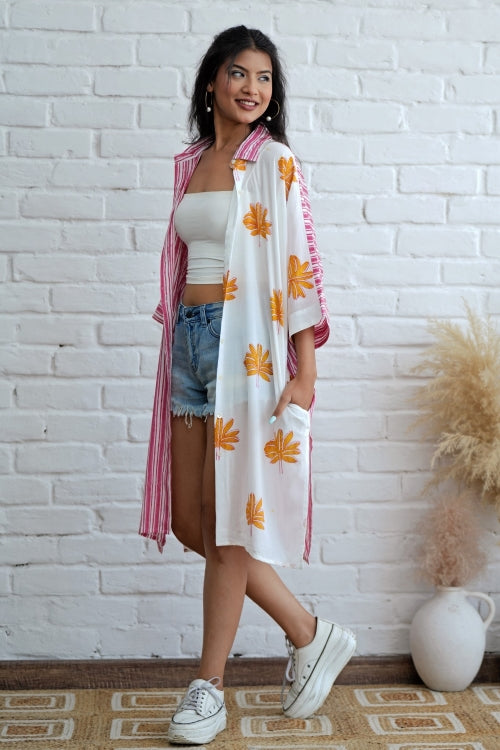 Sooti Syahi Teresa In Pink Hand Block Printed Oversize Shirt