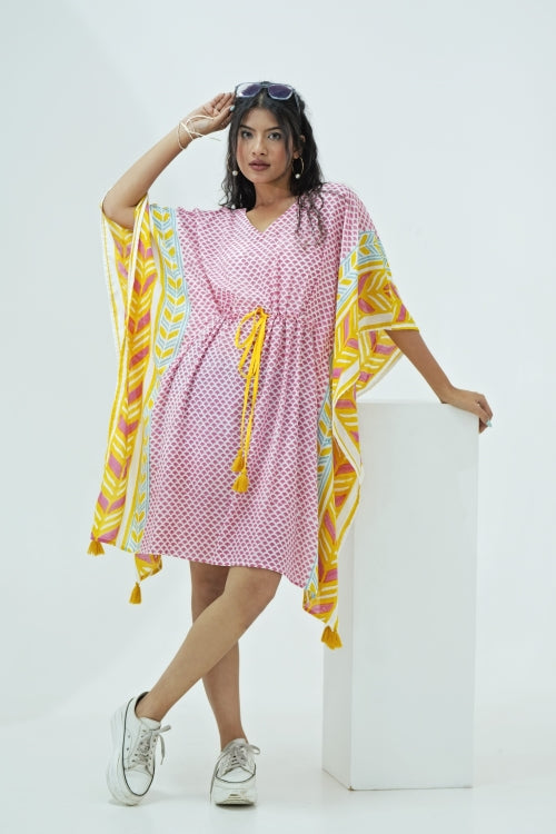 Sooti Syahi Rainbow Drops Hand Block Printed Kaftan