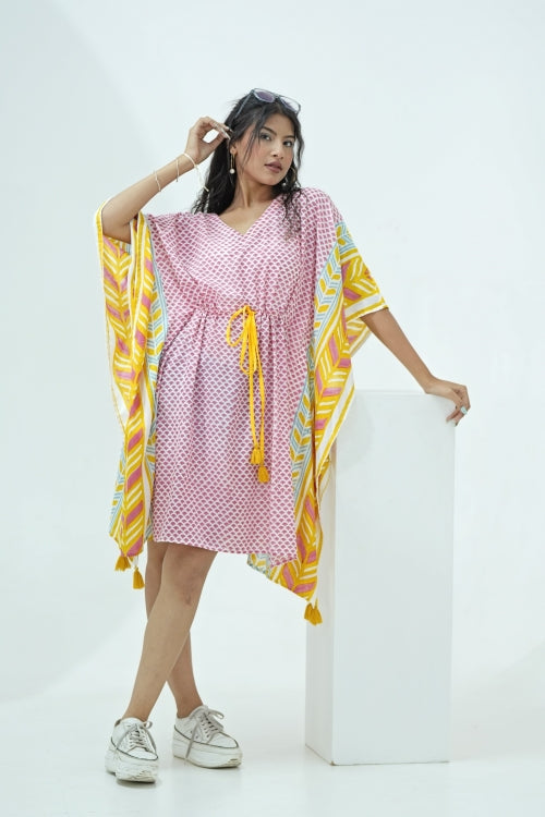 Sooti Syahi Rainbow Drops Hand Block Printed Kaftan