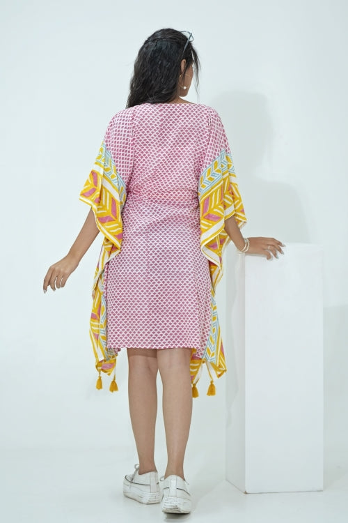 Sooti Syahi Rainbow Drops Hand Block Printed Kaftan