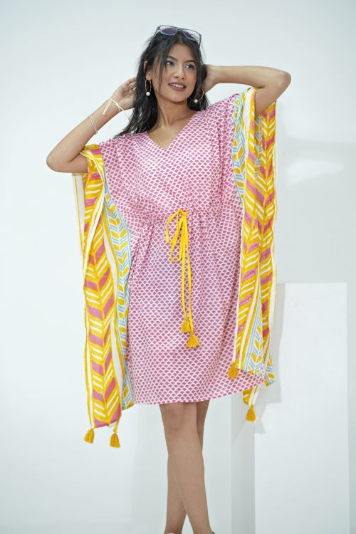 Sooti Syahi Rainbow Drops Hand Block Printed Kaftan
