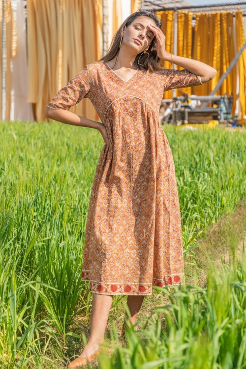 Sootisyahi 'Dusky Dawn' Azofree Handblock Printed Pure Cotton Dress | Relove