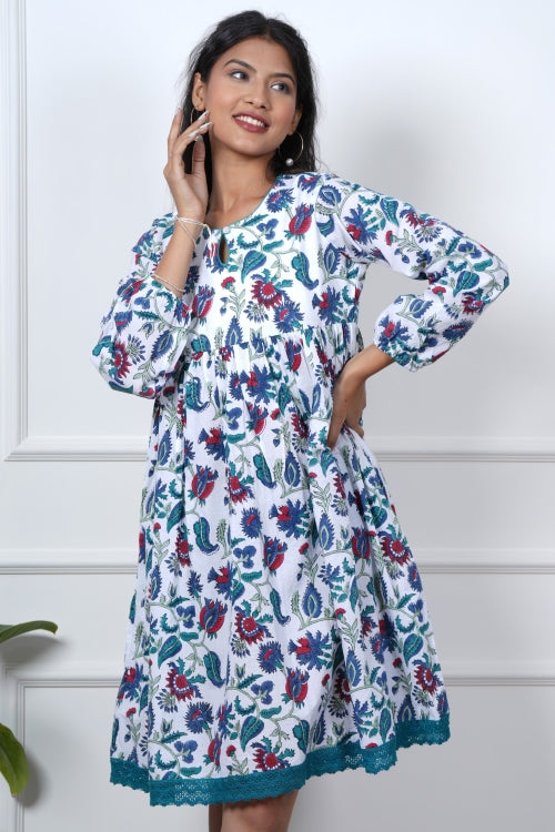 Sooti Syahi Lotus Luxe Hand Block Printed Dress