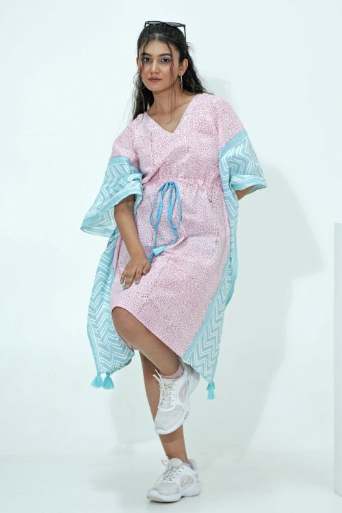 Sooti Syahi Candy Floss Hand Block Printed Kaftan