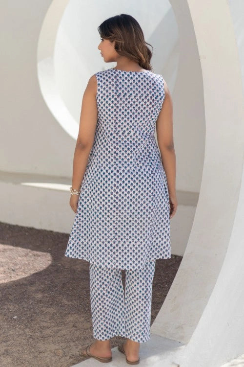 Sootisyahi -Azure Medallions-Hand-Block-Printed Cotton-Co-Ord-Set