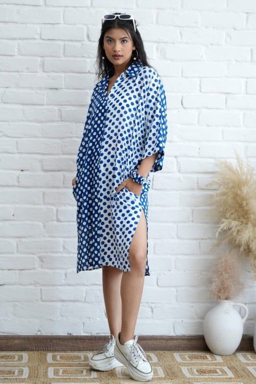 Sooti Syahi Joyce In Blue Hand Block Printed Oversize Shirt
