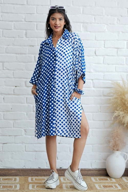 Sooti Syahi Joyce In Blue Hand Block Printed Oversize Shirt