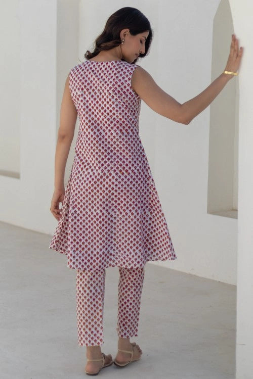 Sootisyahi -Coral Cascade-Hand-Block-Printed-Co-Ord-Set