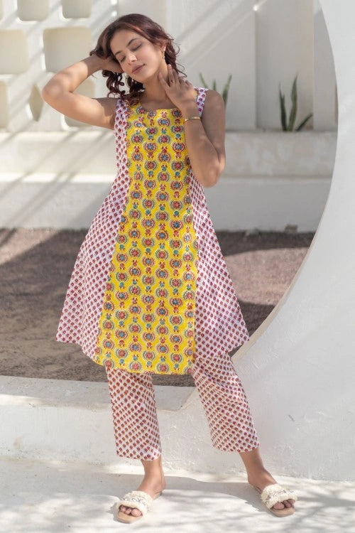 Sootisyahi -Sunshine Motifs-Hand-Block-Printed-Co-Ord-Set