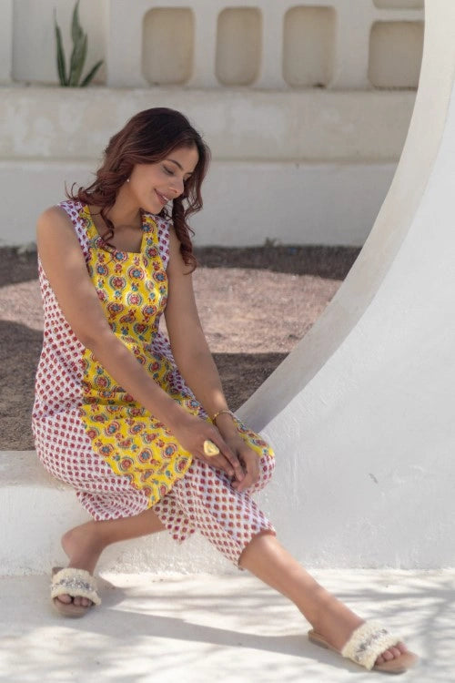 Sootisyahi -Sunshine Motifs-Hand-Block-Printed-Co-Ord-Set