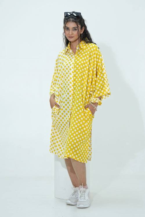Sooti Syahi Elina In Yellow Hand Block Printed Oversize Shirt