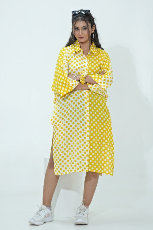 Sooti Syahi Elina In Yellow Hand Block Printed Oversize Shirt