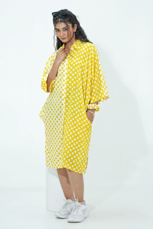 Sooti Syahi Elina In Yellow Hand Block Printed Oversize Shirt