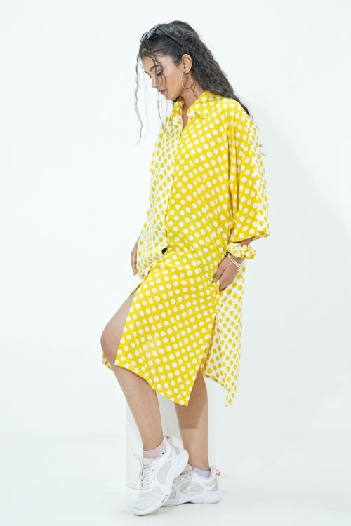 Sooti Syahi Elina In Yellow Hand Block Printed Oversize Shirt