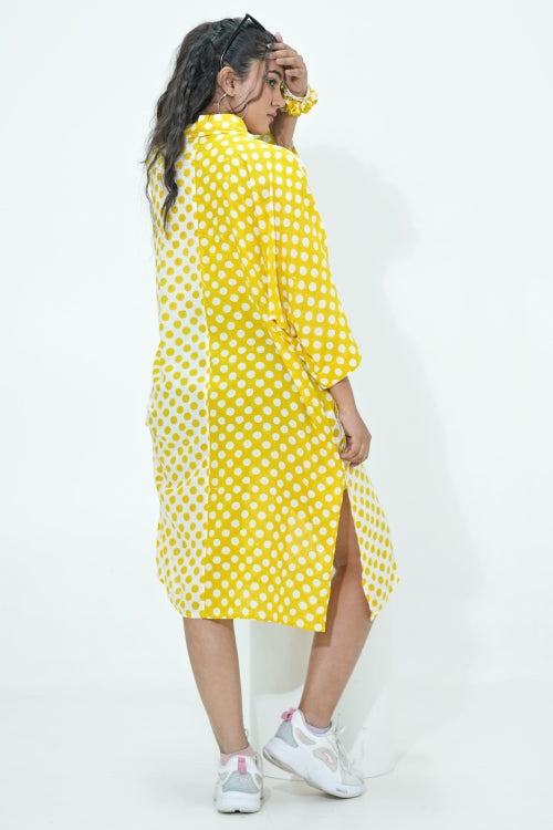 Sooti Syahi Elina In Yellow Hand Block Printed Oversize Shirt