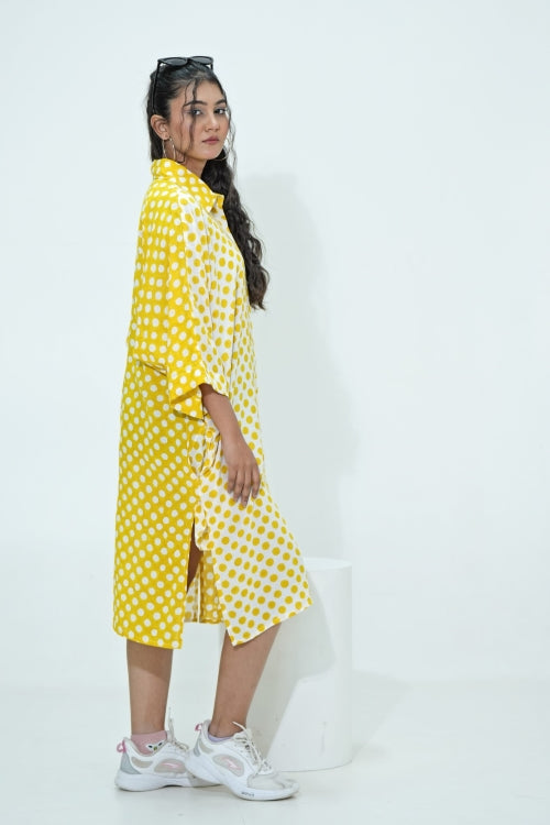 Sooti Syahi Elina In Yellow Hand Block Printed Oversize Shirt