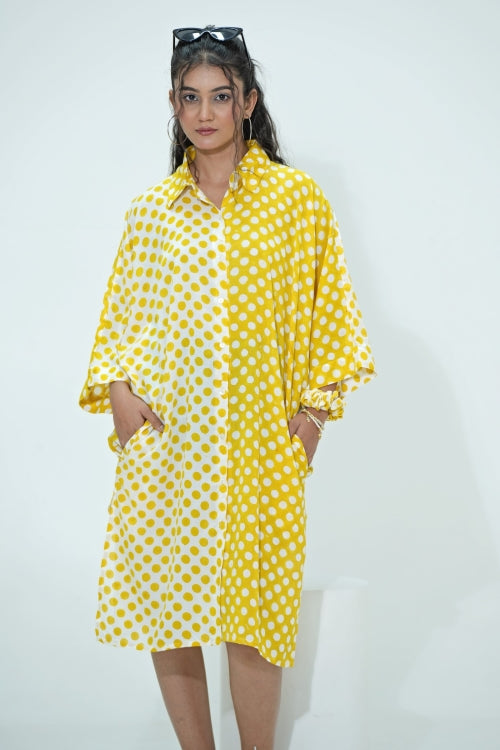 Sooti Syahi Elina In Yellow Hand Block Printed Oversize Shirt