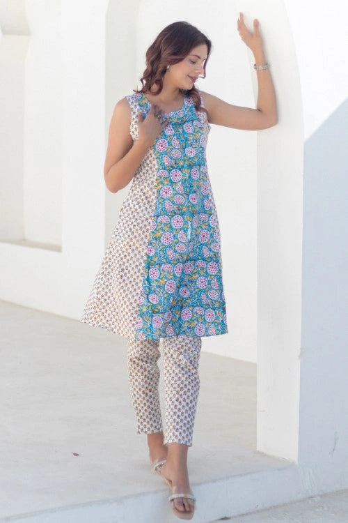 Sootisyahi -Floral Fusion-Hand-Block-Printed-Co-Ord-Set