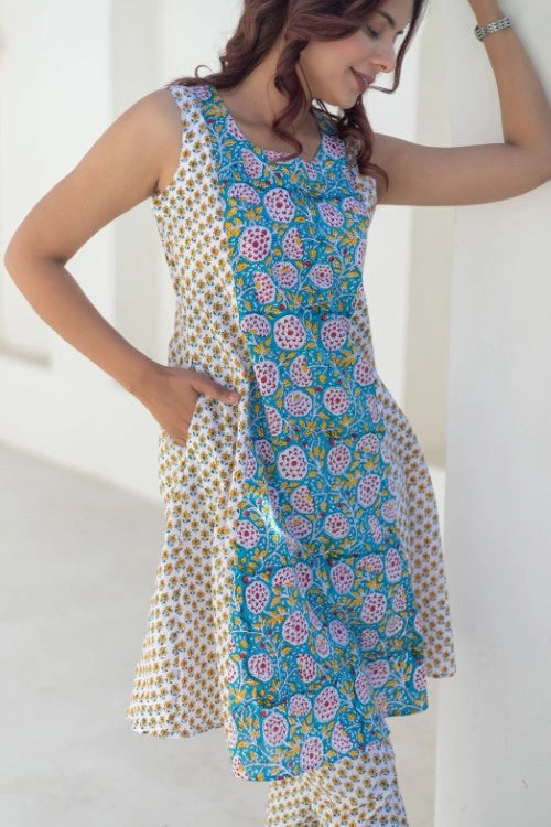 Sootisyahi -Floral Fusion-Hand-Block-Printed-Co-Ord-Set