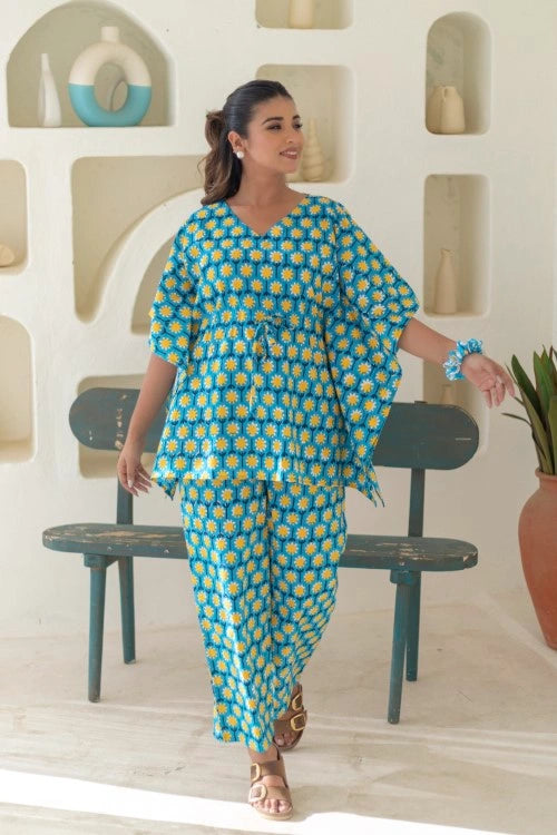Sootisyahi -Azure-Medallions-Cotton-Kaftan-Set