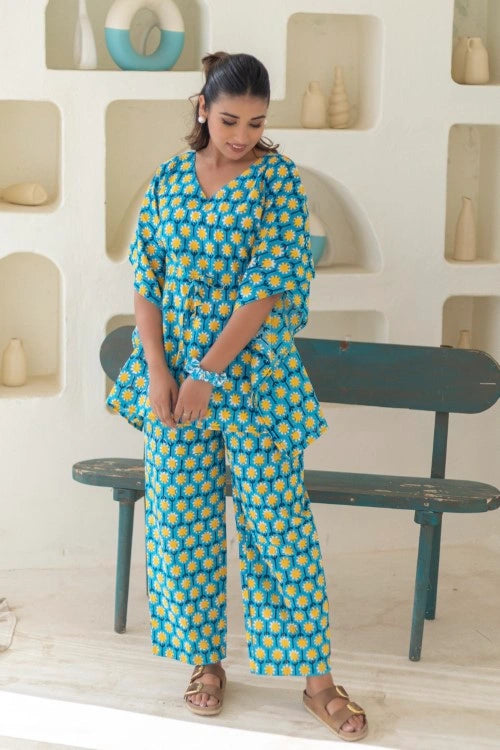Sootisyahi -Azure-Medallions-Cotton-Kaftan-Set