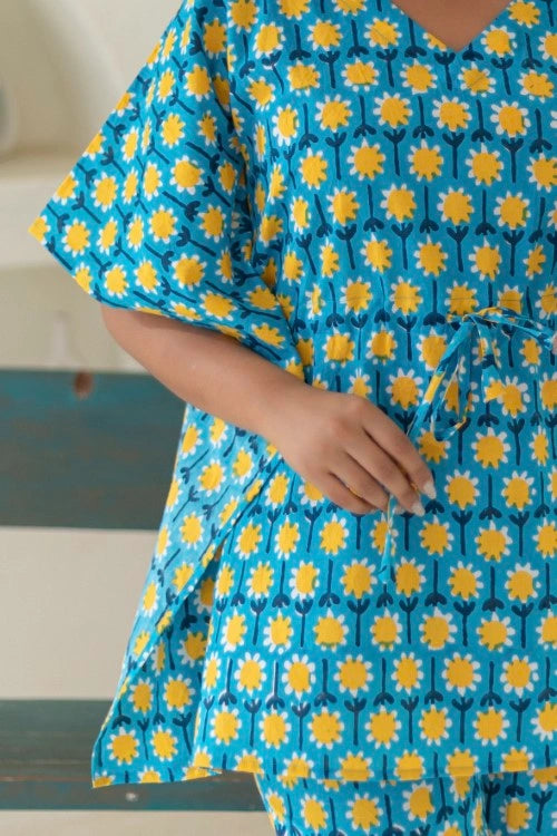 Sootisyahi -Azure-Medallions-Cotton-Kaftan-Set