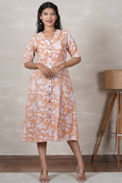 Sooti Syahi Jasmine Hand Block Printed Dress