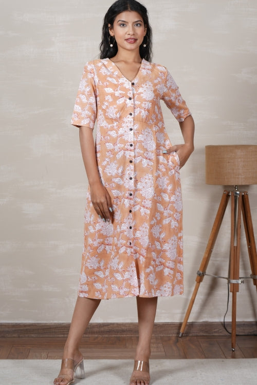Sooti Syahi Jasmine Hand Block Printed Dress