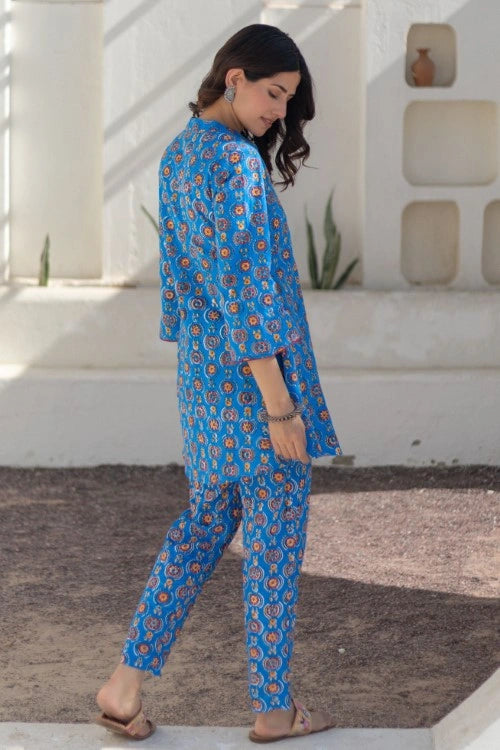 Sootisyahi -Azure Medallions-Hand-Block-Printed-Co-Ord-Set