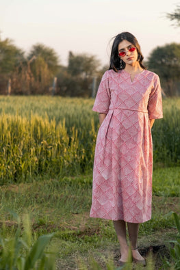 Sootisyahi 'Red-n-Rush' Azofree Handblock Printed Pure Cotton Dress | Relove