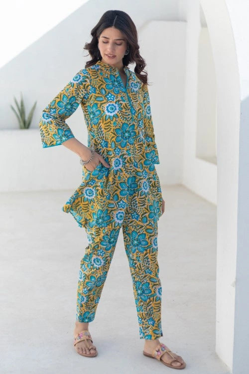 Sootisyahi -Turquoise Tapestry-Hand-Block-Printed-Co-Ord-Set