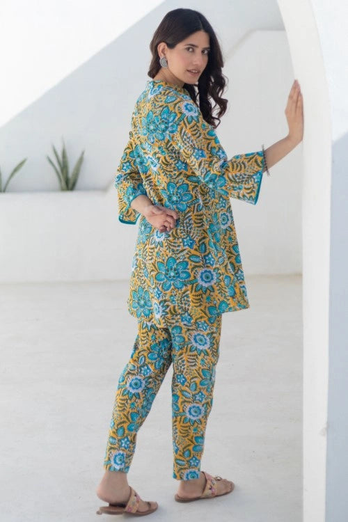 Sootisyahi -Turquoise Tapestry-Hand-Block-Printed-Co-Ord-Set