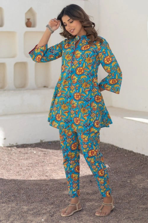 Sootisyahi -Floral Rhapsody-Hand-Block-Printed-Co-Ord-Set