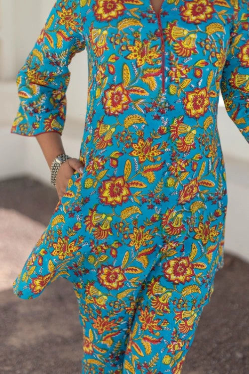 Sootisyahi -Floral Rhapsody-Hand-Block-Printed-Co-Ord-Set