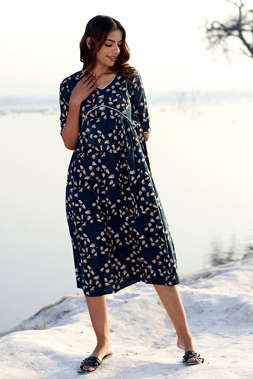 indigo collection pure cotton block print maxi dress Indigo Hand Block Print Cotton Maxi Dress Indigo Maxi thejaipurart.com