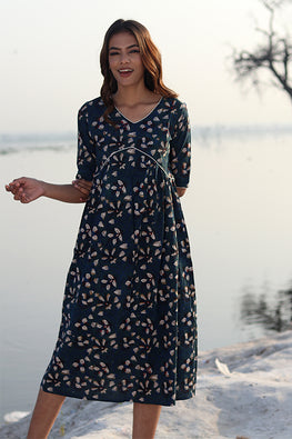 Indigo Era Pure Cotton Hand Block Printed Summer Dress For Women Online 