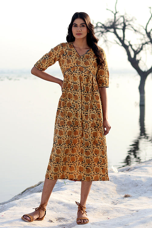 Natural Bliss Pure Cotton Hand Block Printed Dress For Women Online 