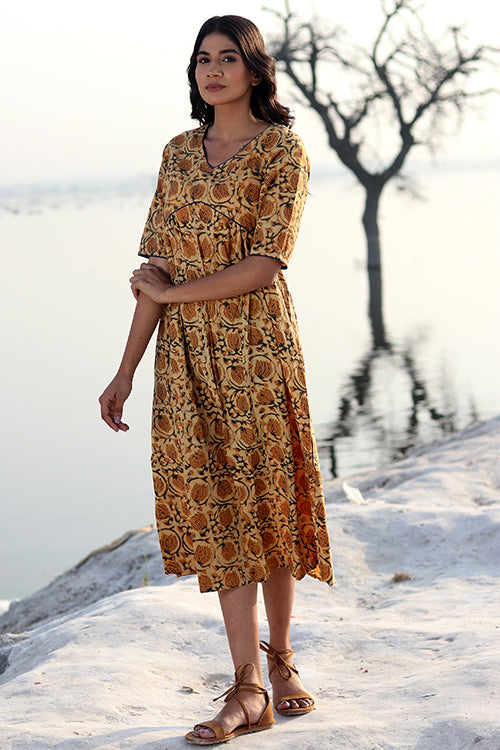 cotton printed dress Natural Bliss Pure Cotton Hand Block Printed Dress For Women Online – Okhaistore