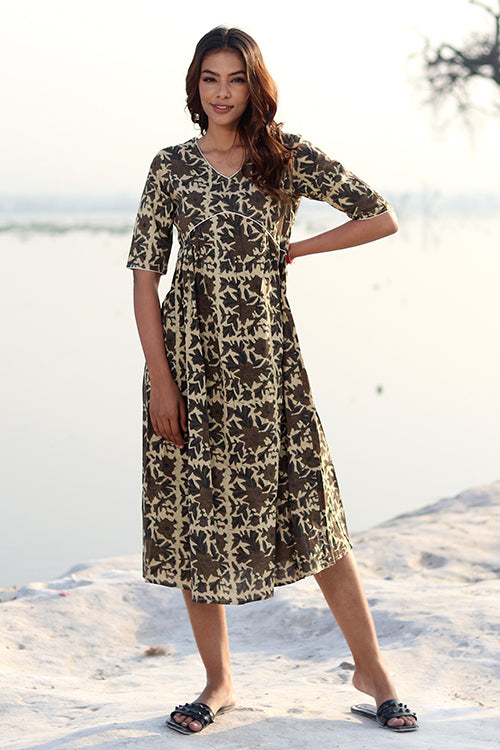 Rustic Edge Pure Cotton Hand Block Printed Dress For Women Online 