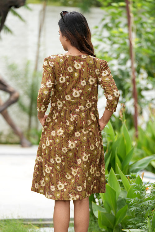 Sooti Syahi Mahogany Spice Handblock Printed Cotton Dress
