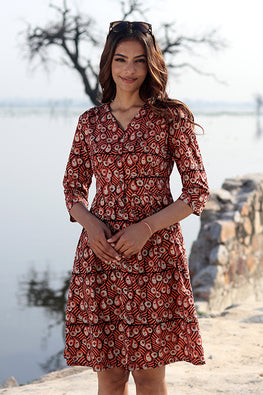 Guldasta Pure Cotton Hand Block Printed Summer Dress For Women Online 