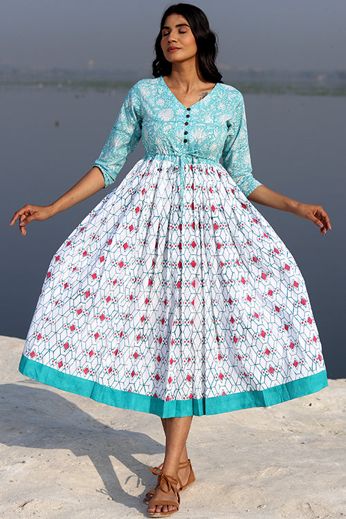 The Geometrical Pure Cotton Hand Block Printed Dress For Women Online 