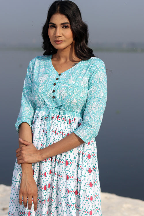 The Geometrical Pure Cotton Hand Block Printed Dress For Women Online 