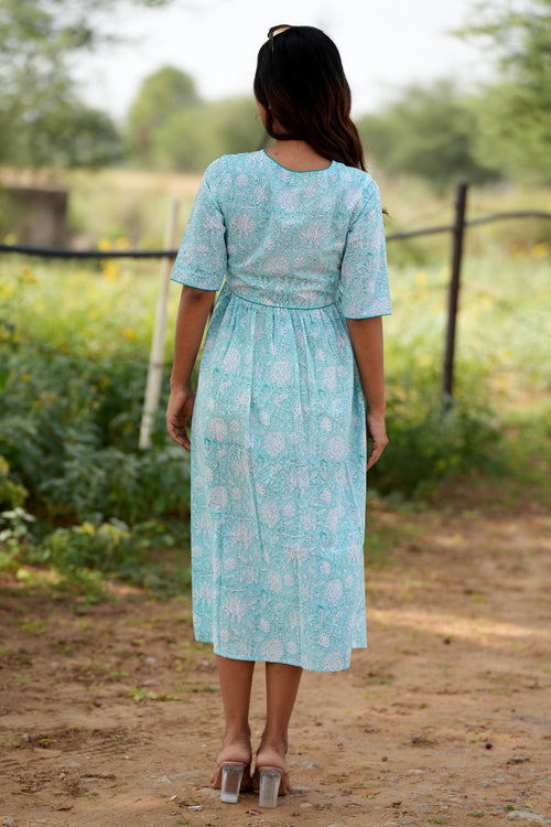 Sooti Syahi Sapphire Surf Handblock Printed Cotton Dress