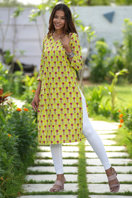 Garnet Garden Block Printed Cotton Kurti For Women Online