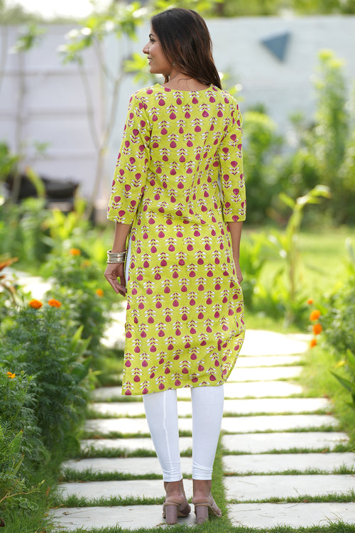 Sooti Syahi Garnet Garden Handblock Printed Cotton Kurti